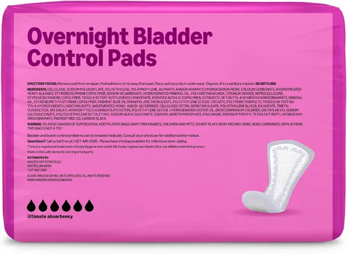 Vista 8 de Amazon Basics Almohadillas de incontinencia para mujeres, posparto, control de la vejiga, absorción durante la noche, sin perfume, con control