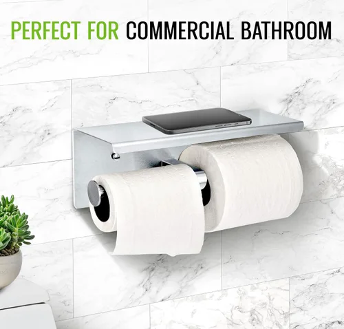 Vista 7 de Alpine - Soporte de papel higiénico doble con estante - Soporte de papel higiénico de acero inoxidable cepillado de doble rollo resistente a