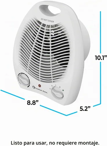 Vista 7 de Comfort Zone Calentador de Espacio Portátil Eléctrico de Ventilador Forzado con Termostato Ajustable, Sensor de Sobrecalentamiento, Interruptor