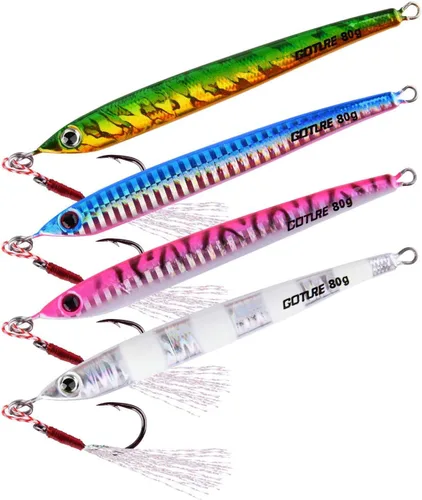 Vista 7 de Goture Fishing Jigs Saltwater 60g-200g with Assist Hook, Glow Vertical Jigs, Speed Fast Lead Jig Sea Fishing Jigging Spoon Lures for Tuna, Salmon