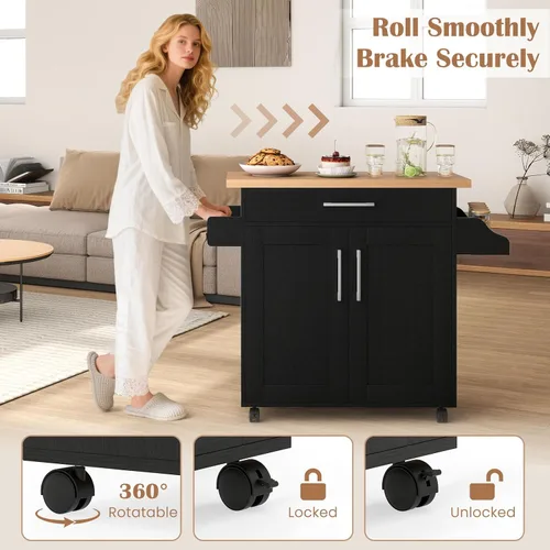 Vista 7 de Giantex Isla de cocina, carrito de cocina rodante con estante para especias y toallero, cajón grande y armario de almacenamiento de 2 puertas
