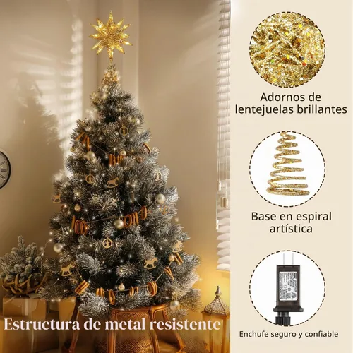 Vista 3 de Lewondr Decoración para árbol de Navidad, decoración de árbol de Navidad con forma de estrella en 3D con diseño de explosión de estrellas, control