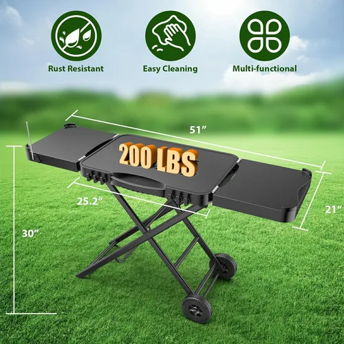 Vista 2 de Mesa de Parrilla Plegable para Interior Portátil Compatible con Parrilla de Madera al Aire Libre Ninja (Serie OG701 OG850 OG951), Espacio Grande