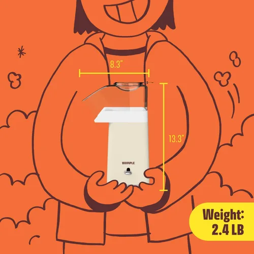 Vista 7 de Máquina de palomitas de maíz de aire caliente – Máquina eléctrica de palomitas de maíz de 14 tazas, sin aceite, 1200 W – Incluye taza medidora