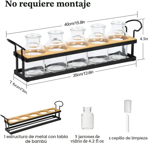 Vista 6 de THYGIFTREE Estaciones de propagación de plantas con soporte de metal, terrario de plantas de mesa para propagación hidropónica, maceta de vidrio