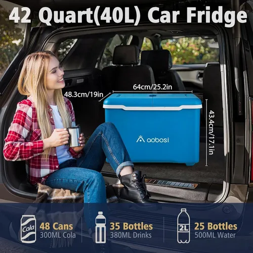 Vista 4 de AAOBOSI Refrigerador de automóvil, 40 cuartos (36 L) portátil de 12 voltios con ruedas, altavoz Bluetooth, mango y batería alimentada, -4 ℉ ~ 68 ℉