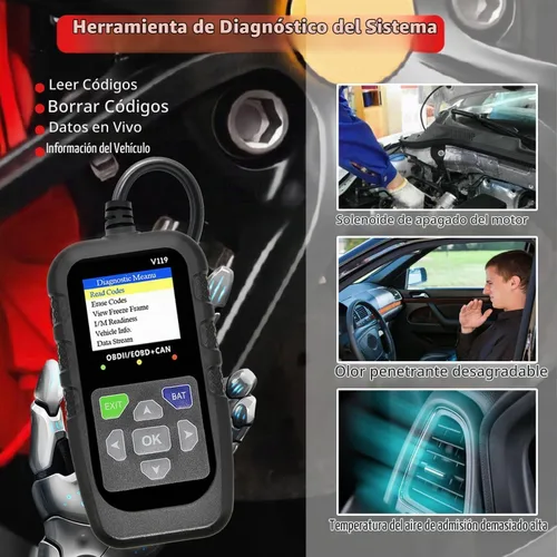 Vista 9 de Herramienta de diagnóstico OBD2 para coche, lector de código, probador de voltaje, código de falla de la luz de motor, OBD2/EOBD para vehículos