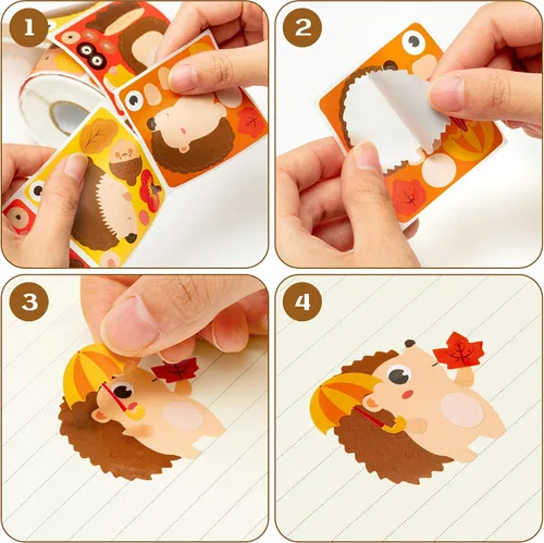 Vista 4 de Haooryx 300 piezas Calcomanías de erizo de otoño para hacer caras, escena en rollo, haz tu propio erizo decorativo, calcomanía autoadhesiva mixta