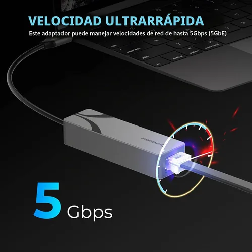 Vista 2 de SABRENT Adaptador USB-C a Ethernet de 5 Gb, 5 GbE/2.5 GbE Multi-Gig