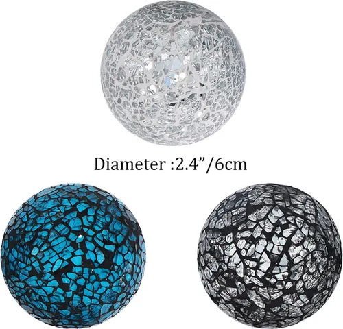 Vista 3 de Kunjocy 6 bolas decorativas de vidrio de 2.4 pulgadas, esfera de mosaico pequeña, bolas decorativas para centro de mesa, cuencos y jarrones