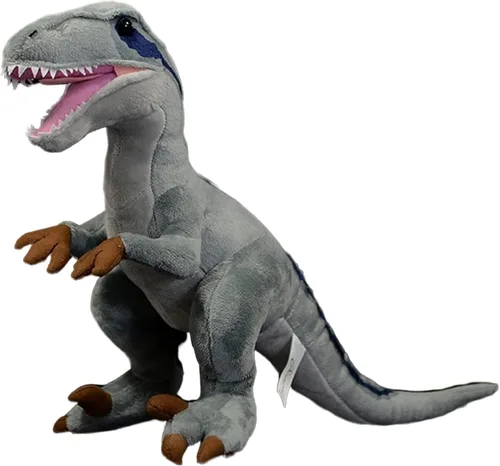 Vista 9 de lilizzhoumax Velociraptor - Peluches realistas de velociraptor gris, animales de peluche suaves, juguetes realistas de 17 pulgadas, relleno