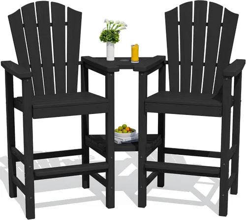 Vista 16 de KINGYES Aruba - Juego de 4 sillas Adirondack altas de HDPE con bandejas de conexión dobles, silla Adirondack de altura de barra en relieve para 2