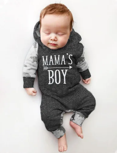 Vista 2 de Ropa de bebé niño, estampado de letras de manga larga mameluco ropa de bebé para niño
