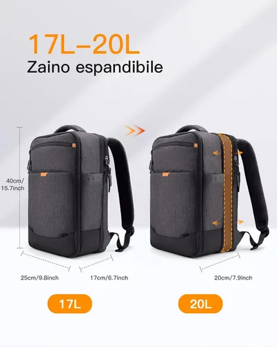 Vista 3 de Inateck Mochila de viaje expandible de 17-20L para laptop aprobada por aerolíneas, equipaje de cabina de 3 vías resistente a salpicaduras