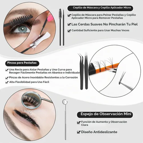 Vista 6 de ROADPLUM Kit profesional de extensión de pestañas, kit de limpieza de pestañas con pegamento para pestañas, removedor de pegamento, parches de gel