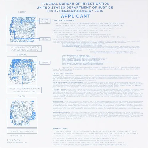 Vista 2 de Federal Bureau of Investigation Tarjetas de huellas dactilares CS-10PK, solicitante Fd-258, paquete de 10