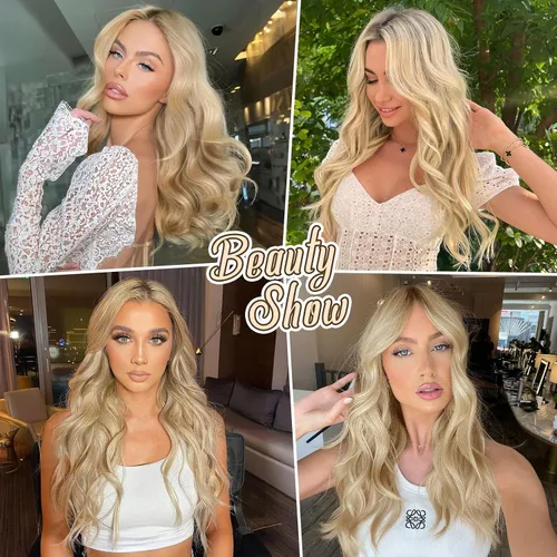 Vista 6 de Tinashe Extensiones de cabello humano real con alambre, lacio, 12 pulgadas, 2.47 onzas, rubio claro, con reflejos rubio dorado, extensiones