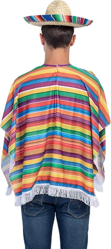 Vista 4 de JOYIN Disfraz de Poncho Serape de Cinco de Mayo para adultos y niños evento de fiesta diversión temática colorida y celebraciones festivas recuerdo