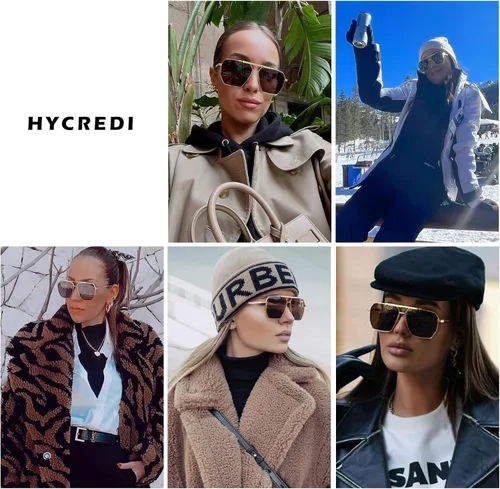 Vista 3 de Hycredi Gafas de sol polarizadas de gran tamaño para mujeres y hombres gafas de sol cuadradas retro de moda clásicas grandes pantallas de metal UV400