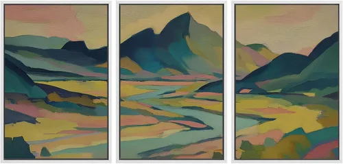 Vista 111 de SIGNWIN Lienzo enmarcado para pared, juego de arte tranquilo con reflejo de lago, acuarela, montaña y agua, ilustraciones modernas, arte abstracto