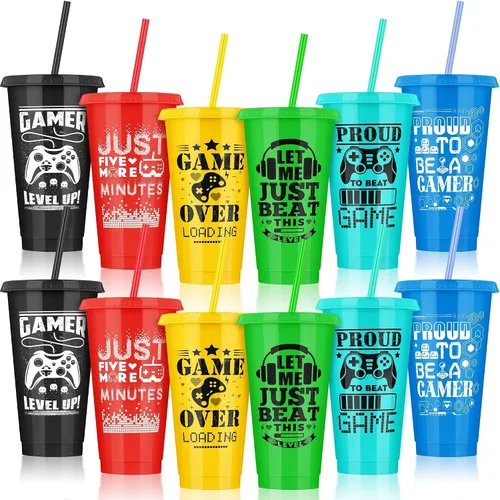 Vista 19 de Kochorie 18 tazas de fiesta de fútbol de 24 onzas con tapas y pajitas, vaso de plástico reutilizable, tazas de viaje para niños, entrenadores