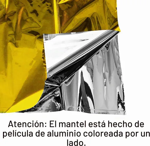 Vista 4 de Mantel de plástico dorado para mesa rectangulares, mantel de oropel para bodas, aniversarios, cumpleaños, graduación, despedida de soltera, Acción