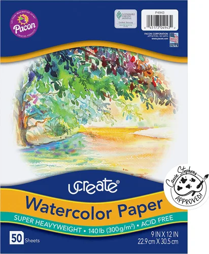 Vista 7 de UCreate Papel de acuarela, blanco, paquete, 140 lb., 9" x 12", 50 hojas