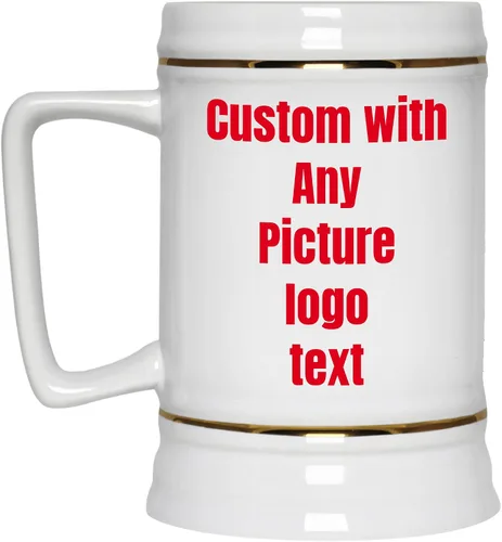Vista 6 de Taza de cerveza personalizada de 22 onzas – Taza de cerveza de cerámica personalizada con tu foto, logotipo y texto – Regalo ideal para papá, mamá