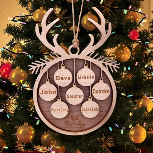 Vista 8 de Adorno de Navidad familiar personalizado 2023, adornos de madera para árbol de Navidad con cuerda pequeña, de 1 a 10 nombres personalizados