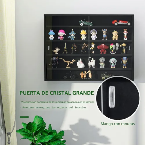 Vista 5 de HOMCOM Armario de exhibición de 5 niveles, armario con puerta de vidrio y estantes ajustables, exhibidor montado en la pared para cuarto