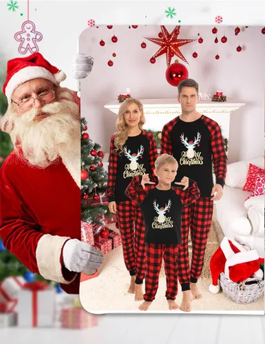 Vista 5 de SWOMOG Pijamas de Navidad familiares a juego, pijamas de Navidad para familia, parejas, adolescentes, niños, niñas, festival de ropa de dormir