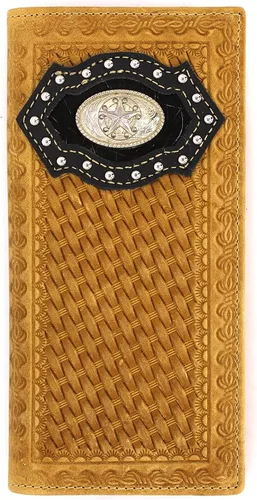 Vista 19 de Billetera de chequera plegable con pelo de vaca o bordado de tela cartera 0201 BR 0201 Bordado Marrón