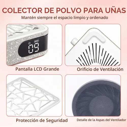 Vista 8 de Colector de polvo de uñas, extractor de vacío inalámbrico de 4000 RPM
