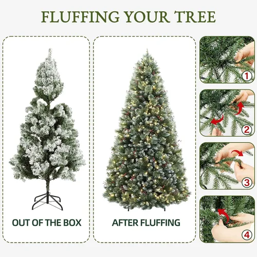 Vista 6 de Árbol de Navidad preiluminado flocado de 6 pies con agujas de Pino parcialmente flocado