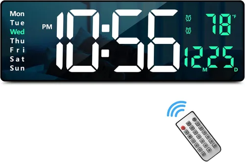 Vista 16 de Reloj digital, reloj de pared digital para decoración de sala de estar, reloj de mesa con alarma para dormitorio, reloj de pared grande con control