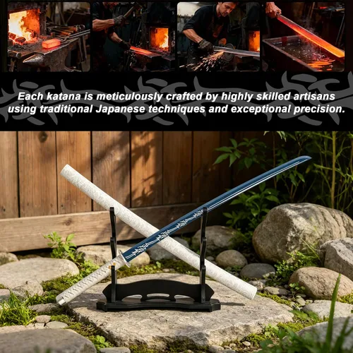 Vista 5 de Espada Katana japonesa hecha a mano, espada samurái de acero al carbono sin afilar con vaina, espada de espiga completa para colección, exhibición
