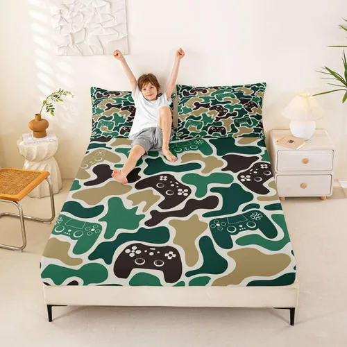 Vista 44 de Erosebridal Camouflage Sheets for Boys Girls Game Console Fitted Sheet,3D Gamer Controller Kids Bedding Sets Army Camo Bed Sets Twin 2 Piece Army