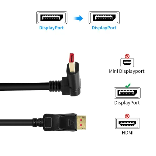 Vista 3 de 8K/60Hz, 4K/144Hz Displayport en ángulo recto 1.4 macho a cable macho 90 grados DP 1,4 macho a macho