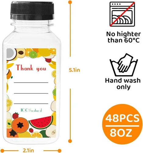 Vista 2 de 48 botellas de jugo de 8 onzas con tapas, botellas de plástico con tapas, recipientes reutilizables transparentes a granel para jugo, leche y otras