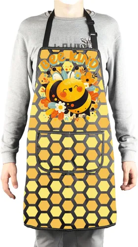 Vista 4 de MBMSO Delantal de abeja con bolsillos, delantal de abeja, regalos para amantes de las abejas de la miel, delantal de cocina, delantal de cocina