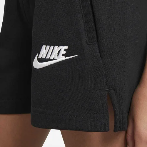 Vista 5 de Nike NSW Club French Terry Shorts para niña (niños pequeñosniños grandes) NegroBlanco LG (14 niños grandes), NegroBlanco, Grande