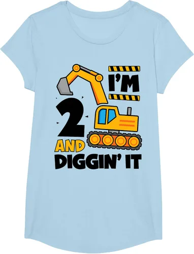 Vista 12 de Kids 2 Two and Digging It 2nd Birthday Boy Construction Excavator T-Shirt, Gris Gris Oscuro