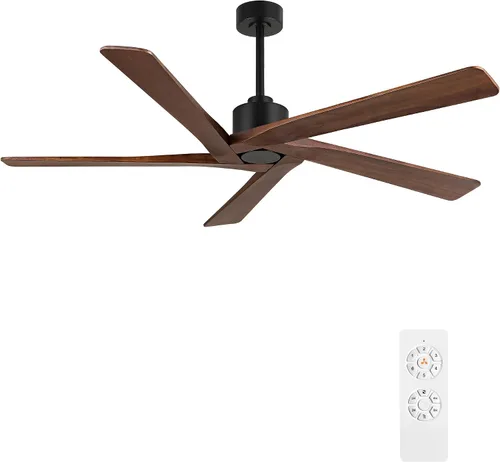 Vista 21 de WINGBO - Ventilador de techo DC de 48" sin luz - 5 aspas de madera maciza talladas, motor DC reversible de 6 velocidades, ventilador de techo sin