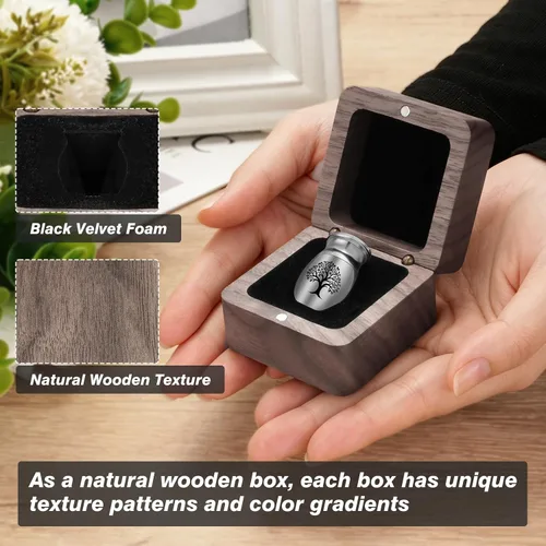 Vista 3 de SOITIS Urnas pequeñas para cenizas humanas, recuerdo de acero inoxidable, mini urnas para cenizas humanas, caja de madera para compartir cenizas
