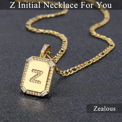 Vista 5 de Collares con inicial de oro para mujer, collar con letras para mujeres y niñas, collar rectangular con monograma de letras, chapado en oro de 18