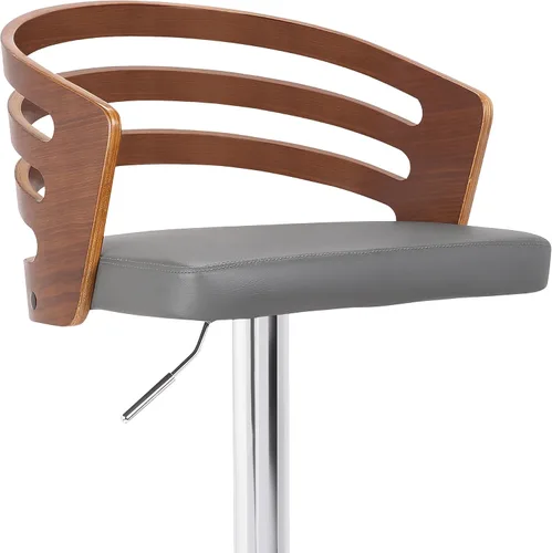 Vista 6 de Armen Living Adele - Taburete de bar moderno giratorio de altura ajustable de piel sintética gris y madera de nogal con base cromada para encimera