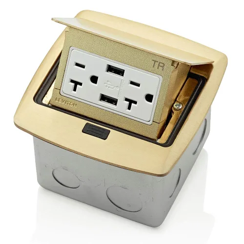 Vista 14 de Leviton Caja de suelo emergente con salida de 15 A, salida GFCI de autoprueba resistente a manipulaciones, PFGF1-MB, color negro