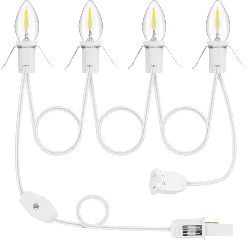 Vista 24 de Paquete de 1 cable de accesorio con 3 bombillas LED y toma de corriente de luz de pueblo de Navidad, cable de luz de molde de soplado de 7.4 pies