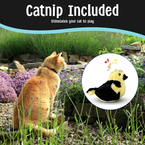 Vista 2 de SPOT Song Birds - Juguete para gatos con hierba gatera activada por el tacto, imita canciones reales de pájaros, juguete que funciona