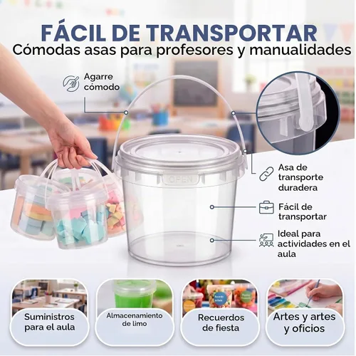 Vista 4 de Maxcheck 50 cubos de plástico de 16 onzas con tapas y asas a granel Transparente